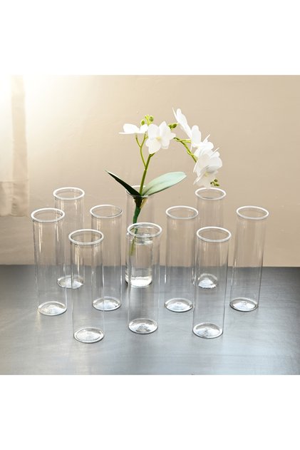 10pcs 10/15/12 Plastic Cylindrical Vases, High Transparency Vase Set, Suitable for Simple Desktop Fl