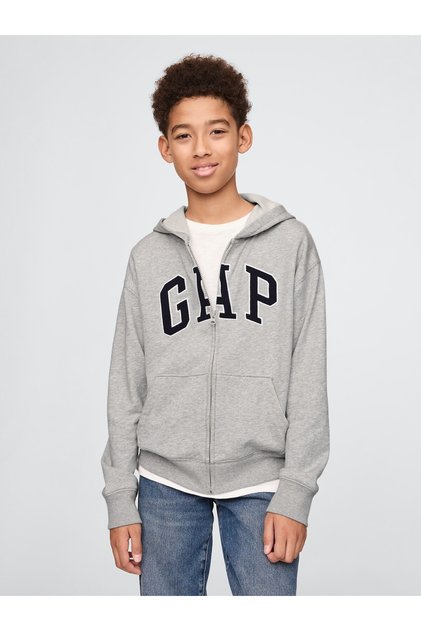 Erkek Çocuk Gri Gap Logo Relaxed Fermuarlı Sweatshirt