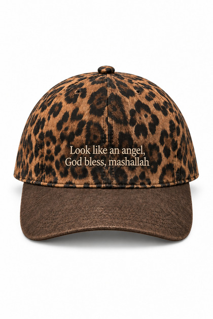 Mashallah Leopar Desenli Nakışlı Şapka Limited Edition