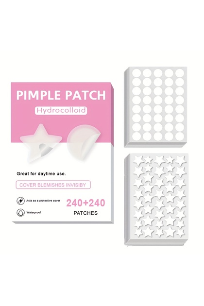 FS 480PCS 240+240Count Adult Transparent Star-Shaped Acne Patches - Effective Pore Cleansing Strips,