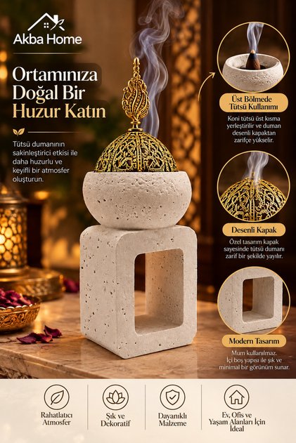 Seramik Buhurdanlık Metal İşlemeli Kubbeli Kapaklı Mum Hazneli Otantik Dekoratif Tütsülük