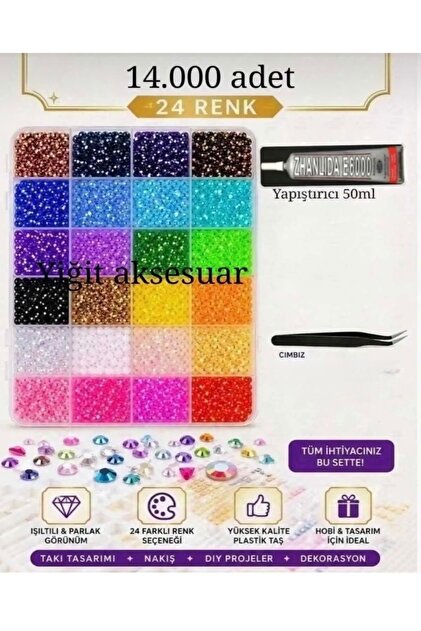 Cımbız yapıştırcı 24 Renk 14.000 Adet Yapıştırma Taş Ss10(2.5 MM) Bedazzling kit Seti