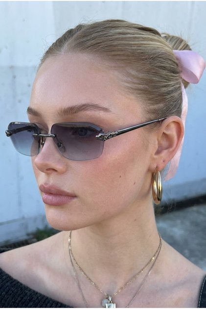 Sinemis Geometric Crystal Silver Framed Ultra Light Uv400 Filtered Smoked Anthracite Women's Sunglasses