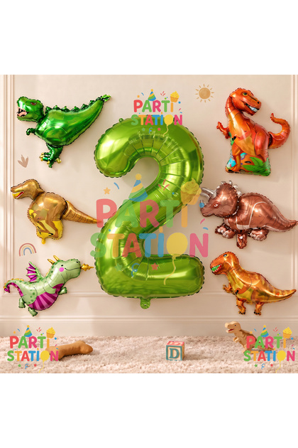 Dinosaur Concept Green Number 2 Years Old Balloon Green Color Dinosaur Age Balloon Flying Helium Number Balloon