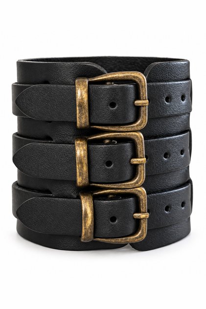 Handcrafted Three-Belt Black Men's Leather Bracelet