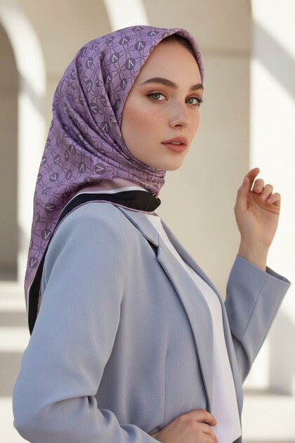 Twill V Desenli Lila Renkli 90x90 Eşarp (İpek İçermez) Dikim Şekli : El Dikişi