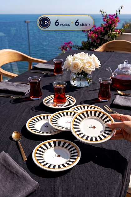 Sevda Kuşu Siyah 6 Lı Çay Tabağı