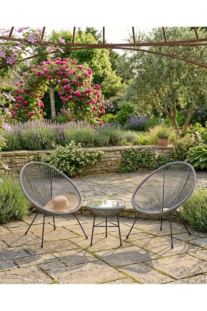 Outdoor Balcony Furniture Set with Table and 2 Chairs Gray PE Plastic Patio Set