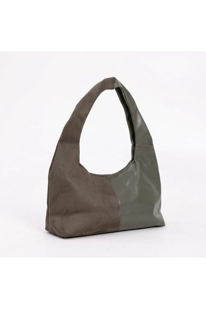 Cora Reversible Suede and Faux Leather Magnet Stylish and Elegant Baguette Women's Khaki Shoulder Bag