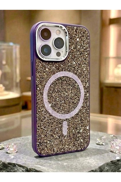 iPhone 12 Promax Compatible Purple Luxury Magsafe Premium Crystal Stone Sparkling Case