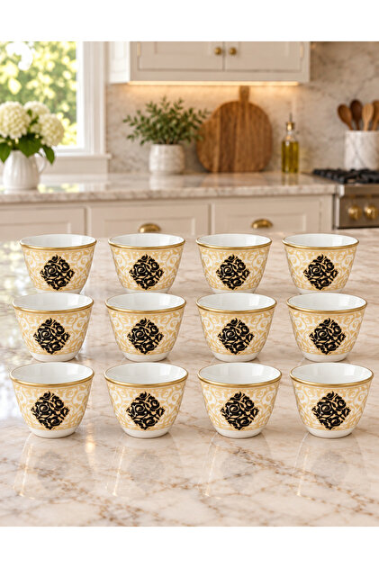 12 Piece Arabic Porcelain Coffee Cup Set - Cawa Set