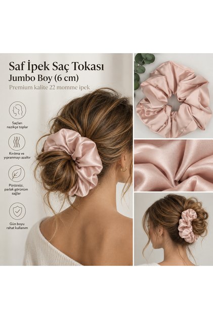 %100 Saf İpek Saç Tokası Jumbo Boy (6 cm)