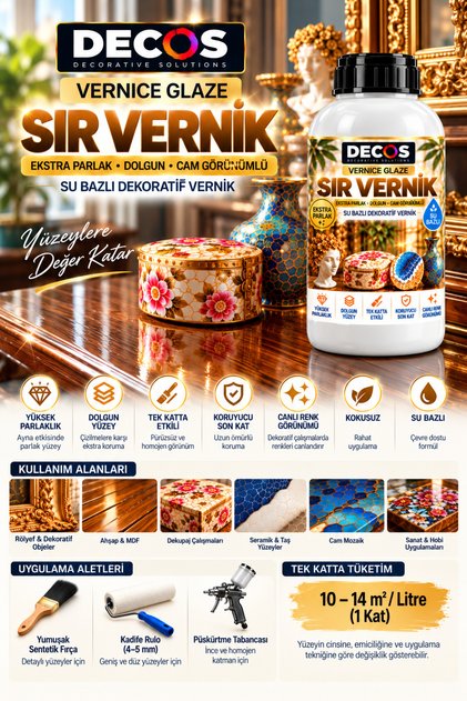 Vernice Glaze - Parlak Sır Vernik – Ekstra Parlak Cam Görünümlü Şeffaf Vernik