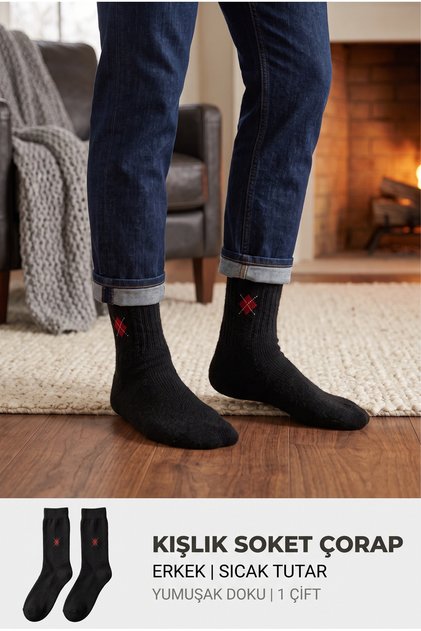 1 Pair Brown Heat-Retaining Terry Men's Socks