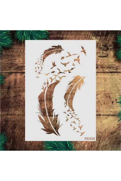 Stencil Tasarım Ku032 Kuşlar - Dekoratif Duvar Ve Eşya Boyama Şablonları 21x30 Cm