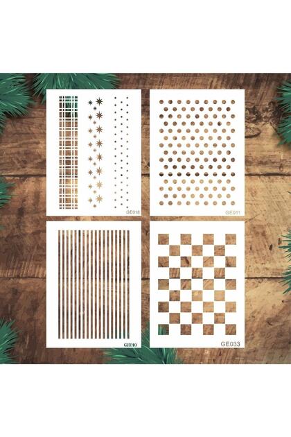 Stencil Tasarım 15X20 cm, 4 Parça Stencil No:5 Geometrik Set- Boyama Şablonları