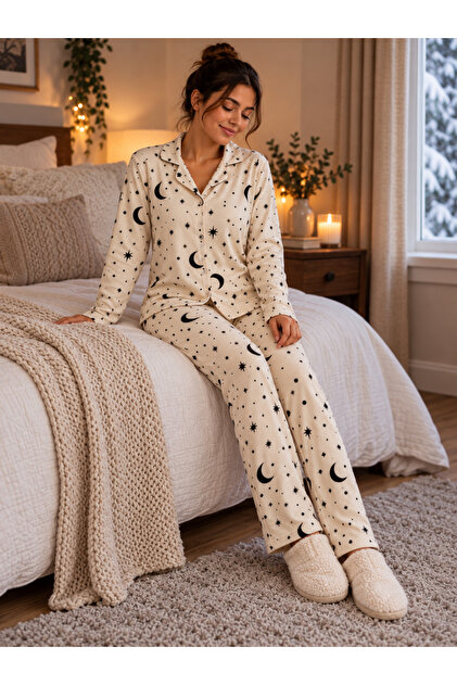 Kışlık kadın uzun kollu pijama takım