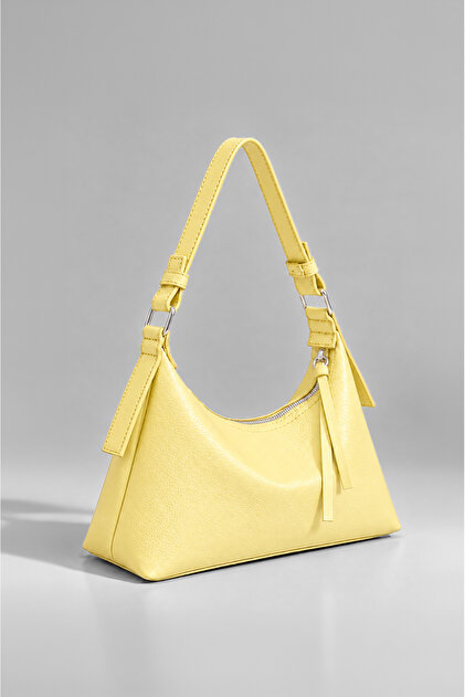 Women's Yellow Lined Hand and Shoulder Bag