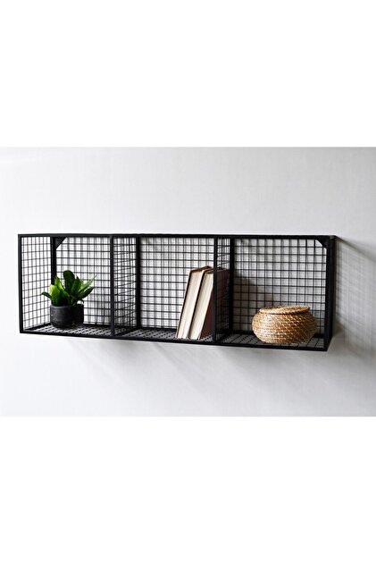 Metal 3'küp Gözlü Kafes Yatay Duvar Rafı/kitaplık 100x33x23