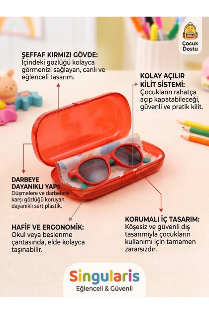 Carcasă pentru ochelari pentru copii de culoare roșie - Cutie de protecție ușoară din plastic dur pentru ochelari