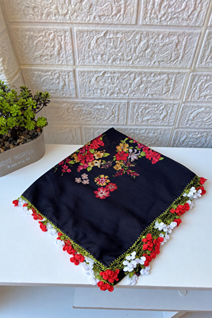 Handcrafted Writing Clover Embroidered Scarf Cheesecloth Gift Dowry