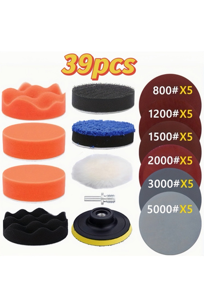 39pcs 3inCar Detailing Polishing Sponge For Auto Headlight Restoration Kit With Buffing Pad Sanding