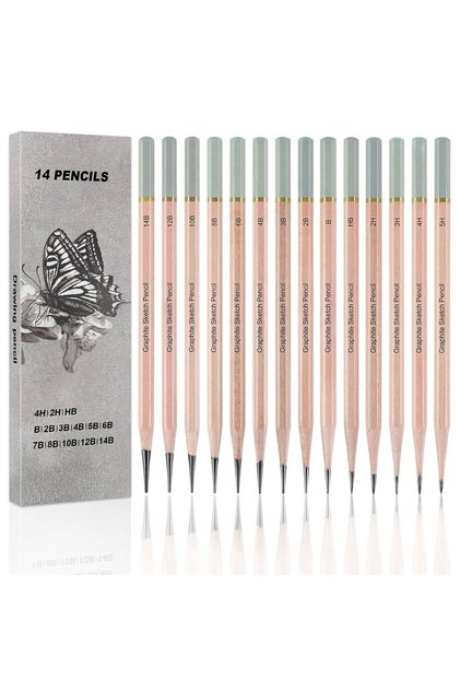 14 pcs A Professional Drawing Sketching Pencil Set,5H-14B Graphite Pencils for Pro Artists,Drawing,D
