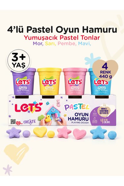 Pastel Oyun Hamuru Seti 4 Renk 440 g (Yumuşak Pastel Tonlar · Tekrar Kullanılabilir) | Let's
