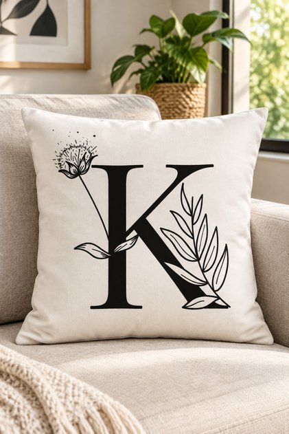 Lettered Throw Pillow Case - Letter K - 43x43 Cm