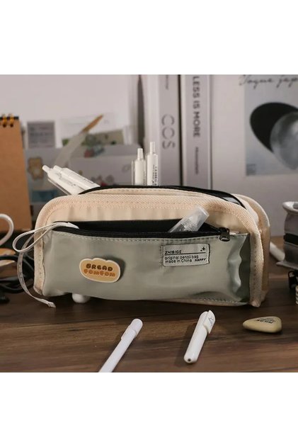 Green Canvas Pencil Case for Boys, Large Capacity, Fashionable and Simple, High School Boys and Girl