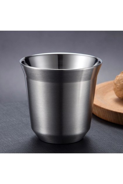 Silver 80ml New Simple Flat Bottom Cup Stainless Steel Double-layer Inner Tank Capsule Coffee Cup Hi
