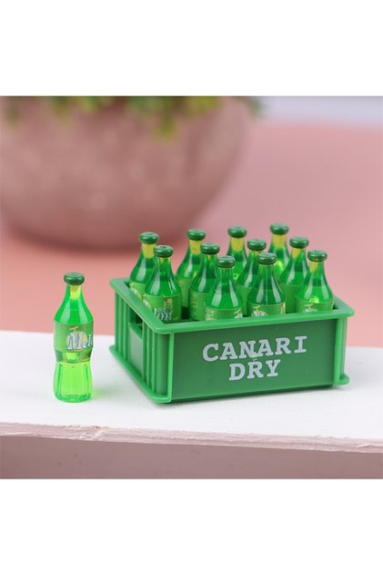 Green 1Set 1:12 Dollhouse Miniature Drinks Soda Drink Bottle with Storage Box Model Doll House Livin