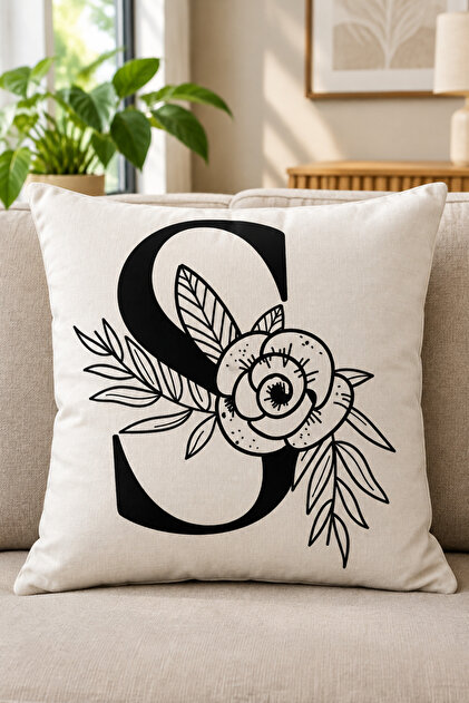 Lettered Throw Pillow Pillow Case - Letter S - 43x43 Cm