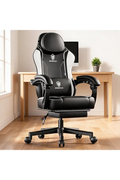 Dowinx Ergonomic Adjustable Gaming Chair With High Back Leather Ideal For Home And Office - White