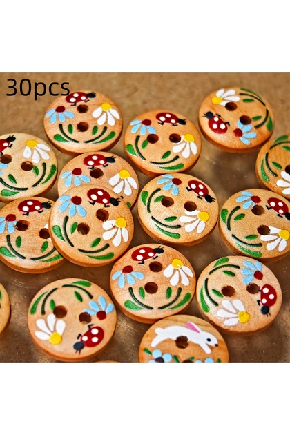 15mm 30pcs 10/30-Pack Ladybug Wooden Buttons - Cute Natural Wood Sewing Buttons for Knitting, Sweate