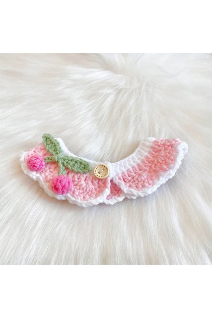 S Pink Crochet Pet Collar Cat Scarf Dog Scarf Cute Princess Style Handmade Pet Accessories Suitable