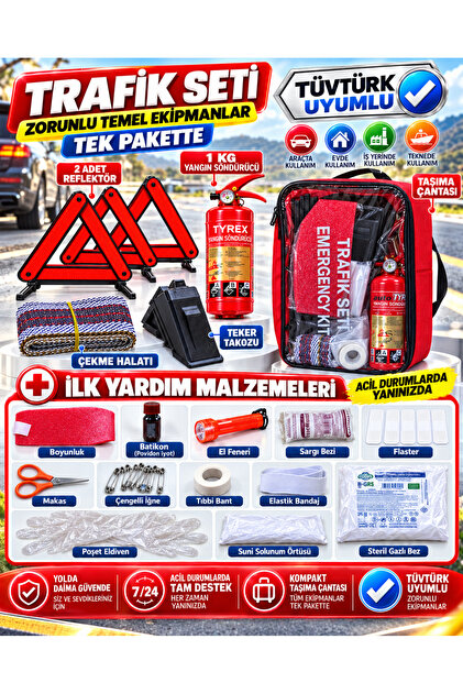 Premium Trafik Seti Tüv-Türk Muayene Uyumlu 1 Kg ABC KKT Yangın Tüpü CE ve TSE Belgeli Yangın Söndürücü