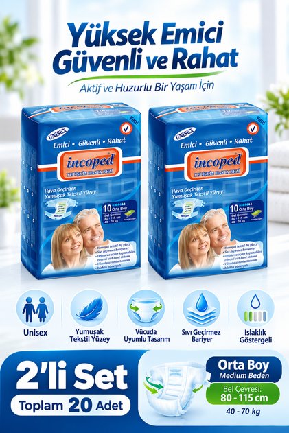 Adult Diapers - Soft Textile Surface High Absorbency with Wetness Indicator Medium 10 Pieces 2 Packs