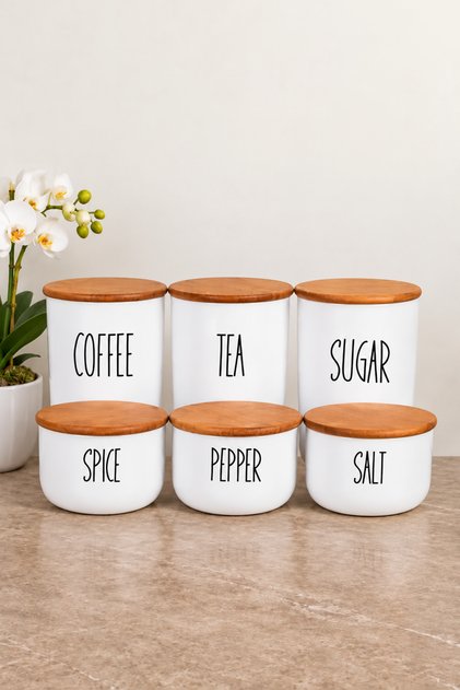 3-Piece Bamboo Lid Tea/Coffee/Sugar Containers and 3-Piece Bamboo Lid Salt/Pepper/Spice Containers