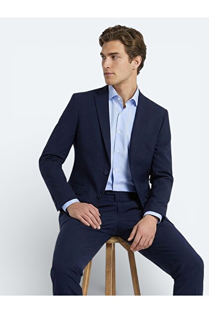 Navy Plain Slim Fit Wool Blended Suit