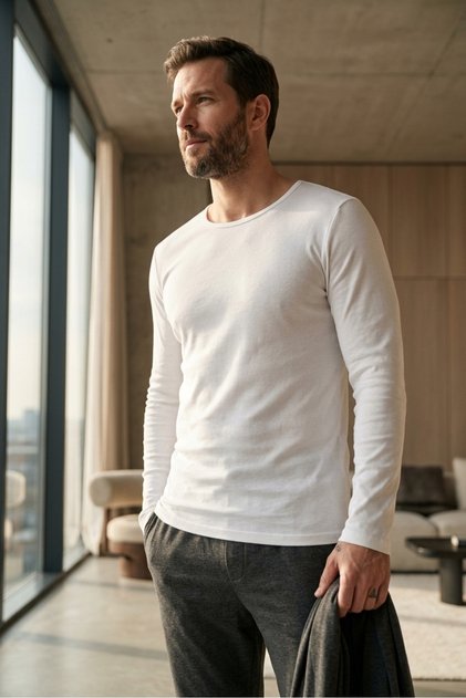 Beyaz Uzun Kollu Pamuklu Body
