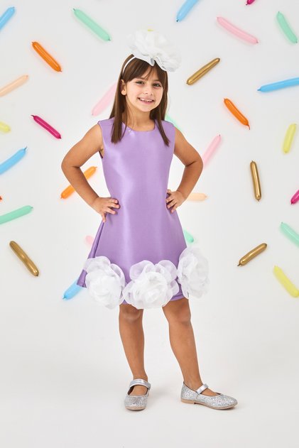 Lilac Skirt with Rose Detail at the Hem, Sleeveless Girls' Dress - Paola