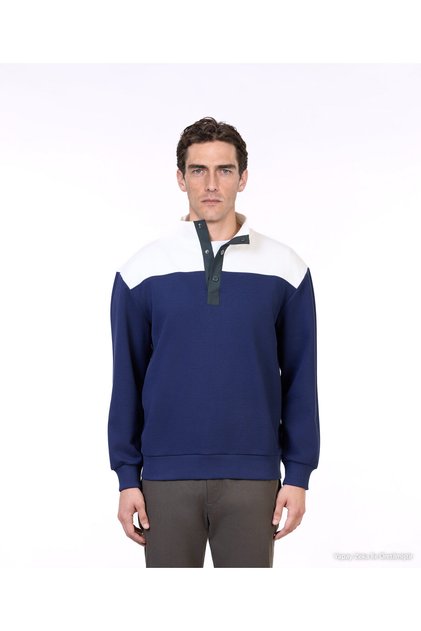 Cotton Regular Stand Collar Long Sleeve Sweatshirt