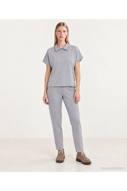 Zipper Detailed Short Sleeve Sweatshirt