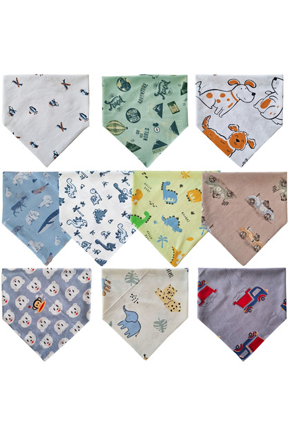 Triangle Scarf Combed Cotton Drool and Feeding Bib 10 Pieces