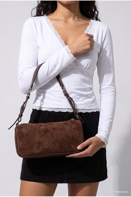 Damen-Umhängetasche aus Wildleder mit Schnallendetail G6863AXNS
