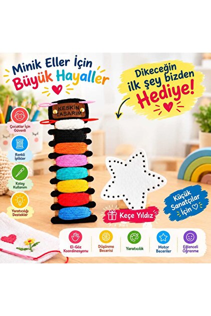 Needle and Thread Set for Children, 8 Colors of Thread and Needle, with Felt Gift