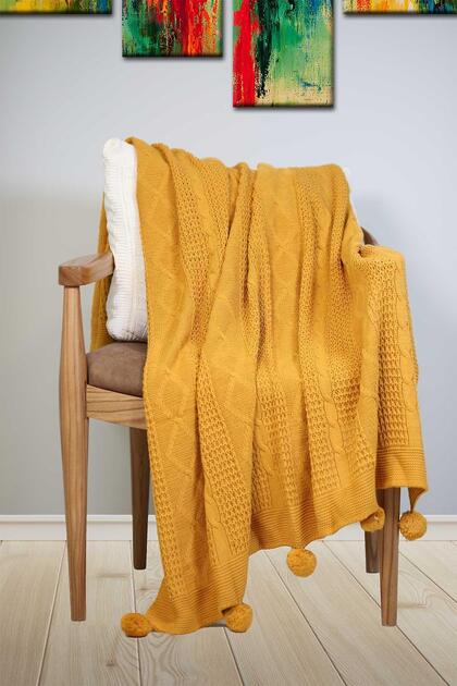 Knitted Tv Blanket Sofa Shawl (130X170Cm) Mustard