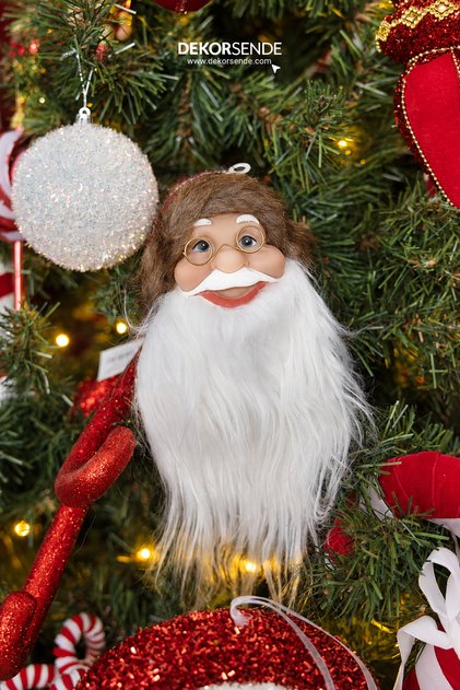 Christmas Ornament Plaid Fur Detailed Santa Claus Head Red 35 cm