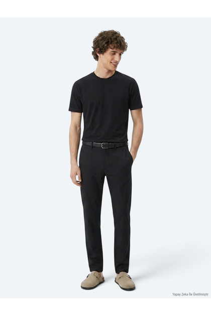 Black Plain Woven Regular Fit Casual Trousers